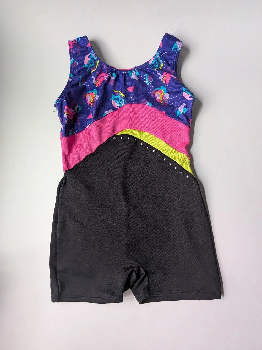 Purple floral color block Freestyle by Danskin kid's leotard biketard bike short